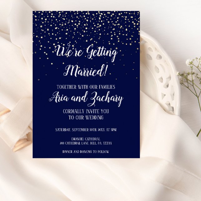 Gold Confetti|Navy We're Getting Married Wedding  (Creator Uploaded)