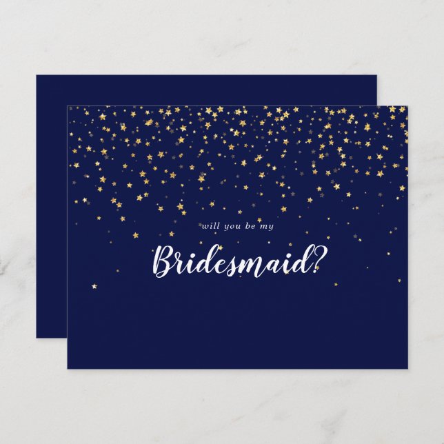 Gold Confetti | Navy Will You Be My Bridesmaid Card (Front/Back)