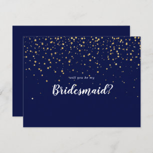 Gold Confetti Navy Will You Be My Bridesmaid Card