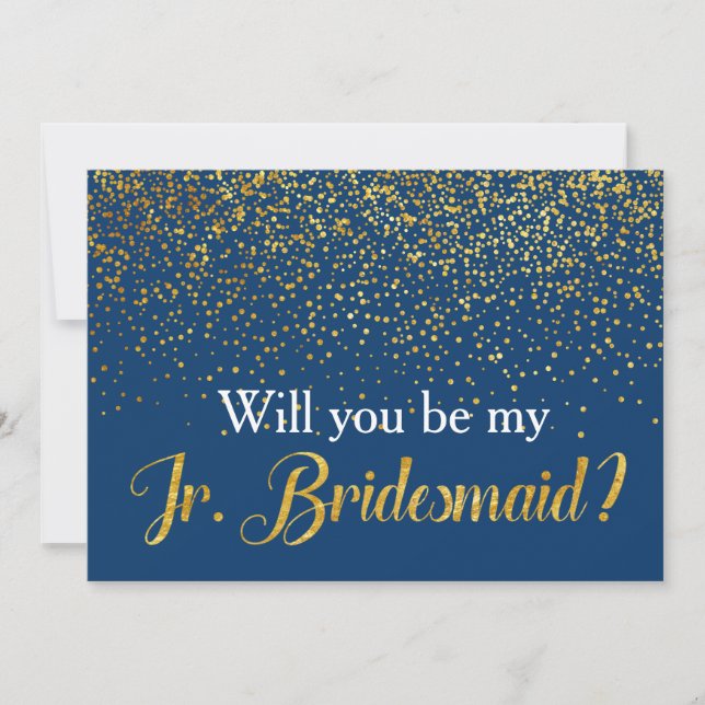 Gold Confetti Navy Will you be My Jr. Bridesmaid Invitation (Front)
