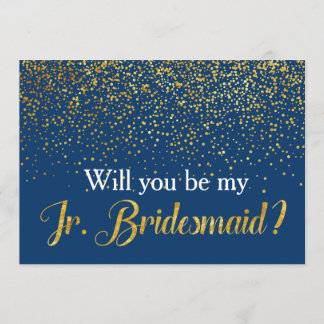 Gold Confetti Navy Will you be My Jr. Bridesmaid Invitation