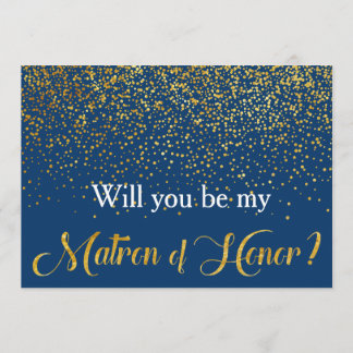 Gold Confetti Navy Will you be My Matron of Honour Invitation