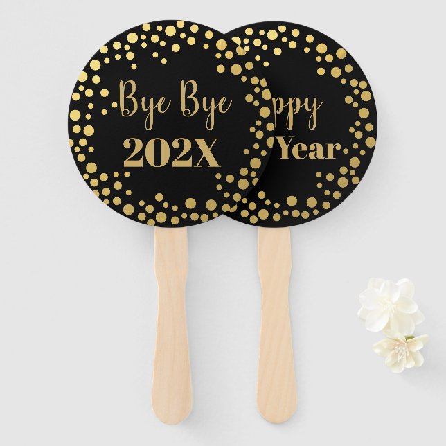 Gold confetti New Year Photo Prop Hand Fan (Front and Back)