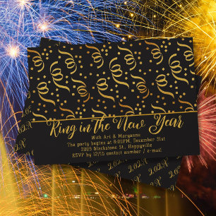 Gold Confetti New Years Eve Party Invitation