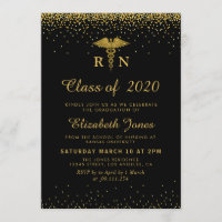 gold confetti nursing graduation party invitation