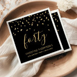 Gold Confetti on Black 40th Birthday Party Napkin<br><div class="desc">Help them celebrate their 40th birthday in style with this simple but elegant design, featuring faux gold triangular confetti sifting down on the word "forty" in stylish gold handwriting font on a black background. Personalise it with the name of the honoree in gold sans serif font, along with the occasion...</div>