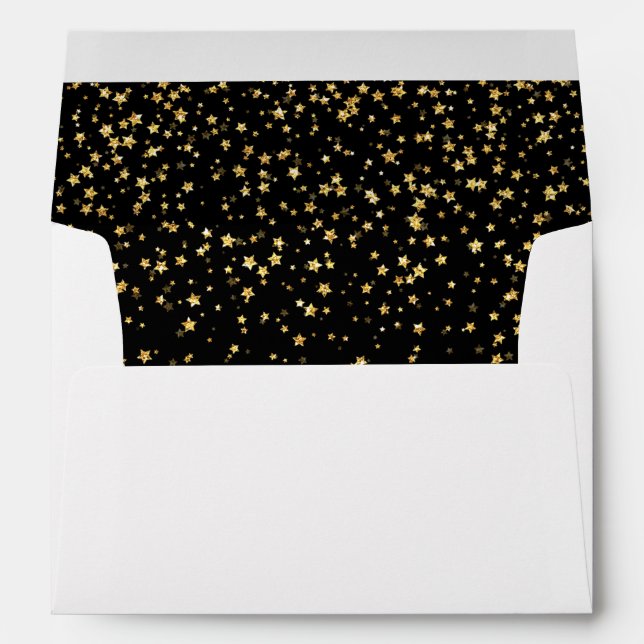Gold Confetti on Black Anniversary Invitation Envelope (Back (Bottom))