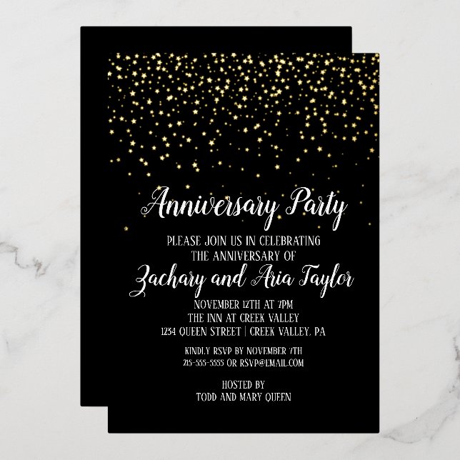 Gold Confetti on Black Anniversary Party Gold (Front/Back)