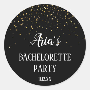 Gold Confetti on Black Bachelorette Party Classic Round Sticker
