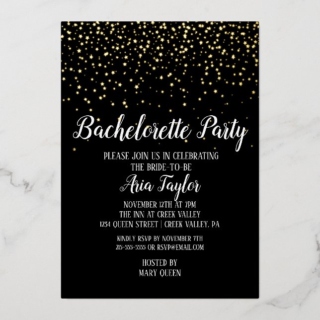 Gold Confetti on Black Bachelorette Party Gold (Front)