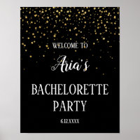 Gold Confetti on Black Bachelorette Party Welcome
