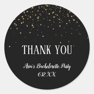 Gold Confetti on Black Bachelorette Thanks Sticker