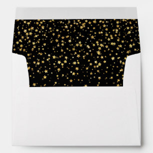 Gold Confetti on Black Birthday Party Invitation Envelope