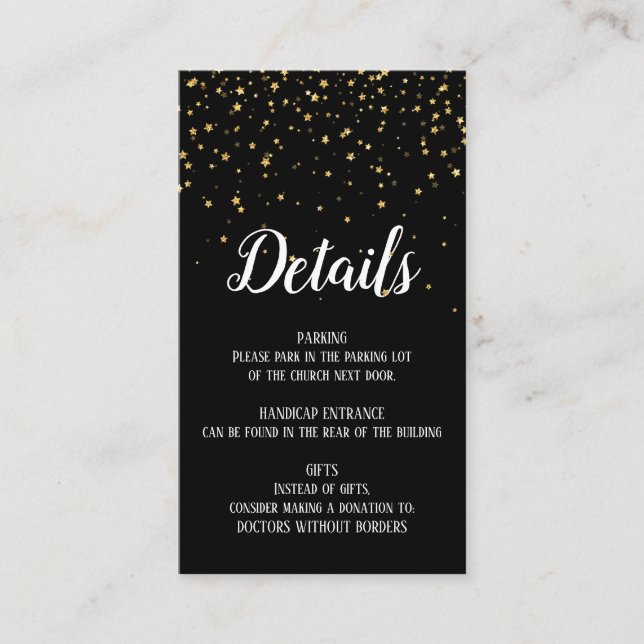 Gold Confetti on Black Details Insert Card (Front)