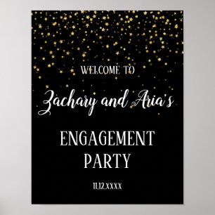 Gold Confetti on Black Engagement Party Welcome Poster