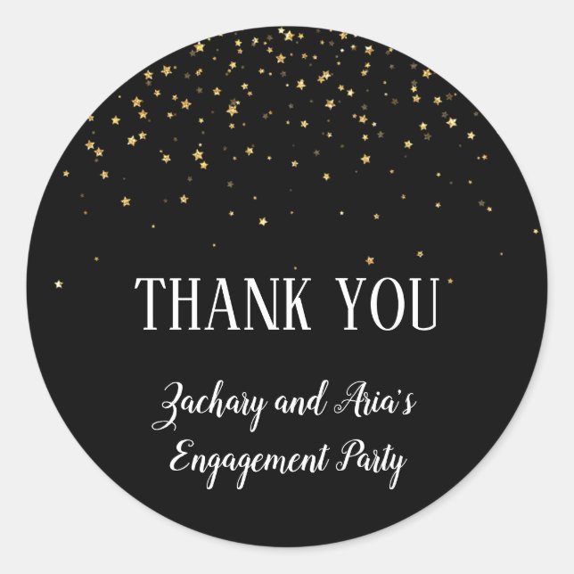 Gold Confetti on Black Engagement Thank You Favour Classic Round Sticker (Front)