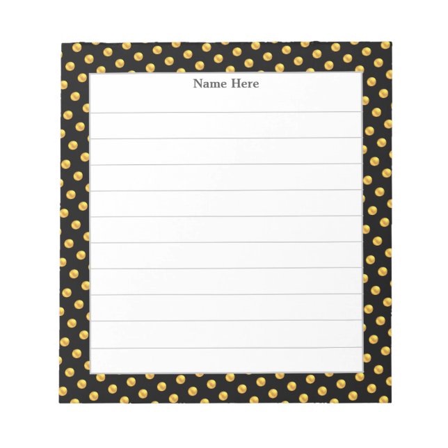 Gold Confetti on Black Frame Lined Notepad (Front)