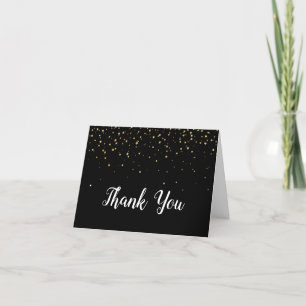 Gold Confetti on Black Graduation Thank You Card