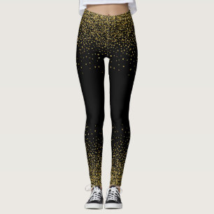 Gold Confetti On Black Leggings