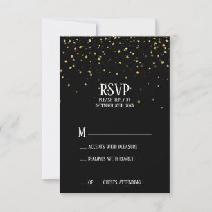 Gold Confetti on Black New Year's Eve RSVP Card
