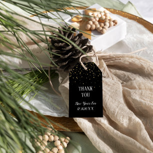 Gold Confetti on Black New Year's Eve Thank You Gift Tags