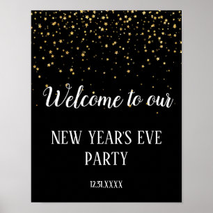 Gold Confetti on Black New Year's Eve Welcome Poster