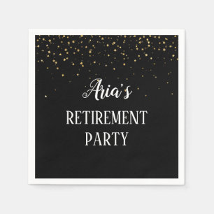 Gold Confetti on Black Retirement Party Napkins