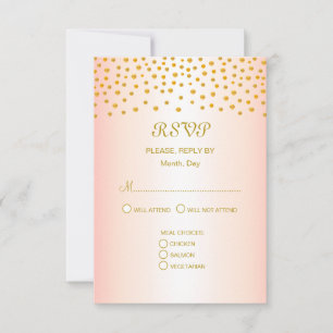 Gold Confetti on Black & Rose Gold Wedding RSVP Card