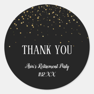 Gold Confetti on Black Thank You Favour Classic Round Sticker