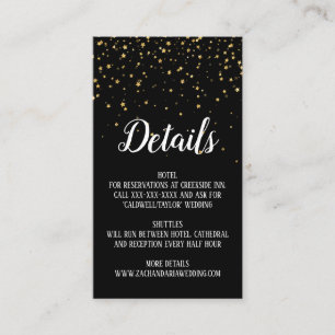 Gold Confetti on Black Wedding Details Card