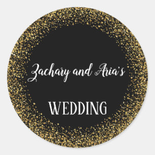 Gold Confetti on Black Wedding Envelope Seals