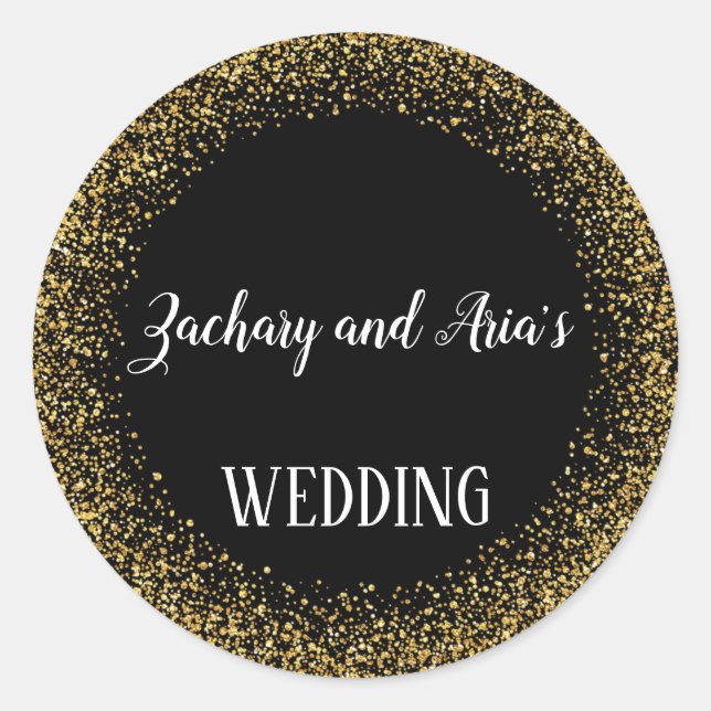 Gold Confetti on Black Wedding Envelope Seals (Front)