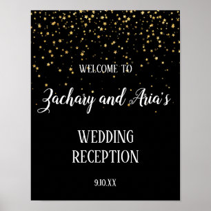Gold Confetti on Black Wedding Reception Welcome Poster