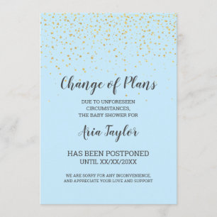 Gold Confetti on Blue Change of Plans Announcement
