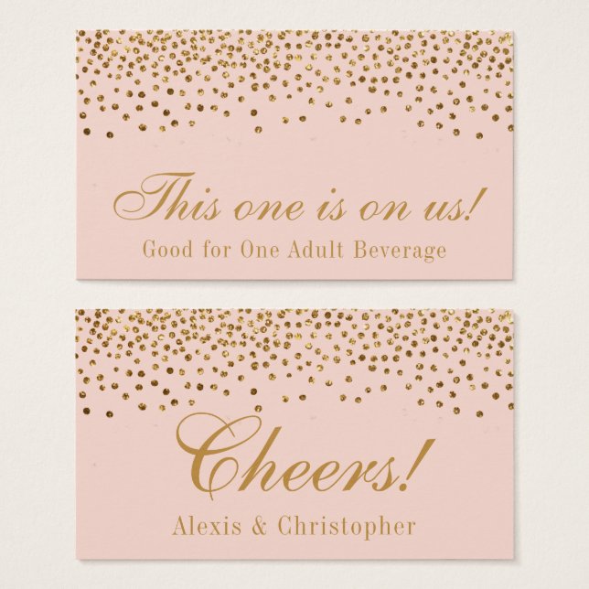 Gold Confetti on Blush Wedding Drink Tickets (Front & Back)