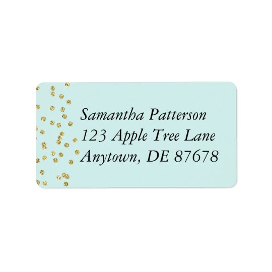 Gold Confetti on Mint Green Address Label