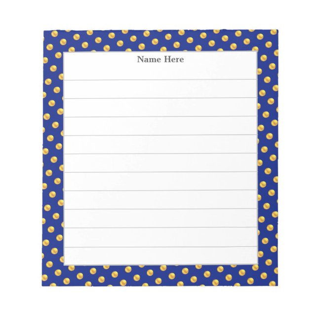 Gold Confetti on Navy Blue Frame Lined Notepad (Front)