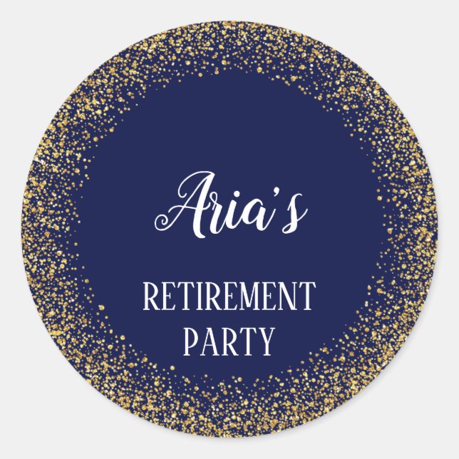 Gold Confetti on Navy Blue Party Envelope Seals (Front)