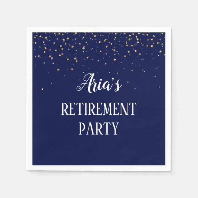 Gold Confetti on Navy Blue Party Napkins (Front)