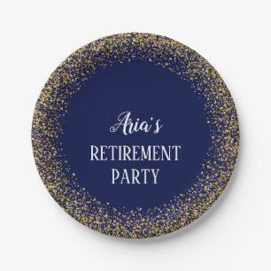 Gold Confetti on Navy Blue Retirement Party Plates