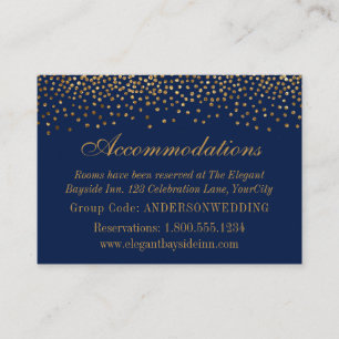Gold Confetti on Navy Wedding Accommodation Cards