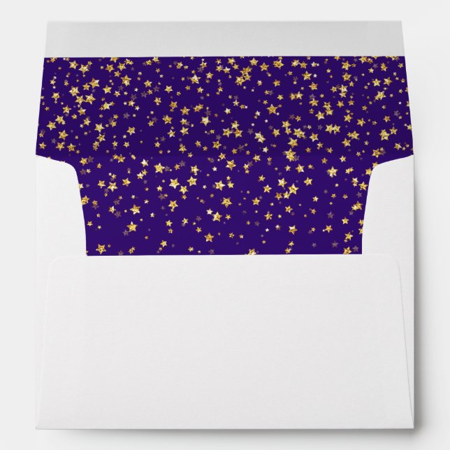 Gold Confetti on Purple Retirement Invitation Envelope (Back (Bottom))