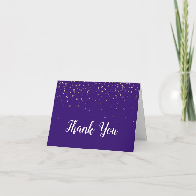 Gold Confetti on Purple Thank You Card (Front)