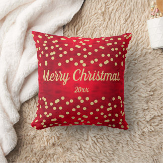 Gold Confetti on Red Christmas Pattern Cushion