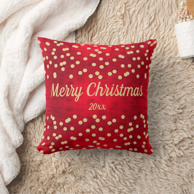 Gold Confetti on Red Christmas Pattern Cushion (Blanket)