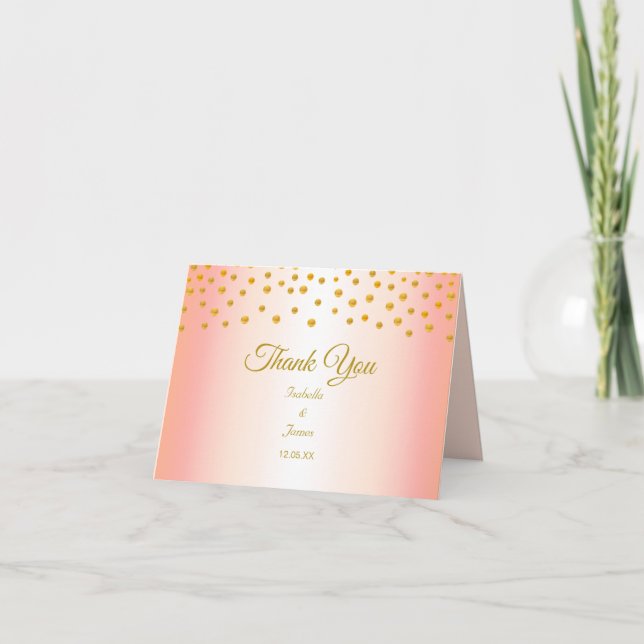Gold Confetti on Rose Gold Wedding Thank You Card (Front)