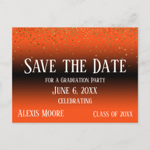 Gold Confetti Orange Graduation Save the Date Postcard