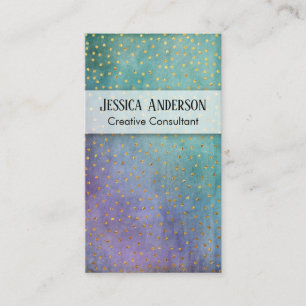 Gold Confetti Over Purple & Teal Grunge Texture Business Card
