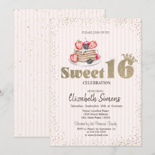 Gold Confetti,Pancakes,Striped Sweet 16  Invitation
