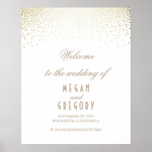 Gold Confetti Particles White Wedding Welcome Sign